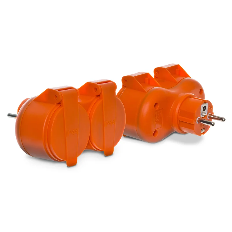 Rozgałęźnik podwójny 2x2P+Z, 16A, 250V ; IP 44; pomarańczowy